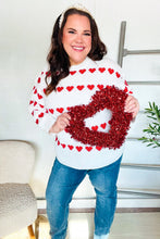 Load image into Gallery viewer, Be Mine White Jacquard Heart Stripe Pullover Sweater