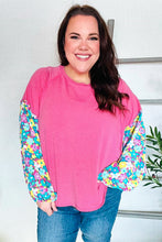 Load image into Gallery viewer, Lock Eyes Pink & Floral Bubble Sleeve French Terry Pullover
