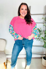 Load image into Gallery viewer, Lock Eyes Pink & Floral Bubble Sleeve French Terry Pullover