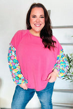 Load image into Gallery viewer, Lock Eyes Pink & Floral Bubble Sleeve French Terry Pullover
