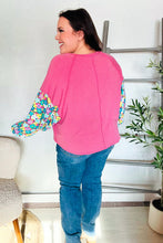 Load image into Gallery viewer, Lock Eyes Pink & Floral Bubble Sleeve French Terry Pullover