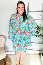 Load image into Gallery viewer, Feeling Femme Ribbon Bow Tie Babydoll Dress in Aqua Floral