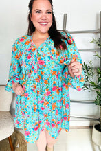 Load image into Gallery viewer, Feeling Femme Ribbon Bow Tie Babydoll Dress in Aqua Floral