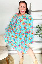 Load image into Gallery viewer, Feeling Femme Ribbon Bow Tie Babydoll Dress in Aqua Floral