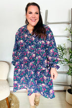 Load image into Gallery viewer, Feeling Joyful Bow Tie Babydoll Long Ruffle Sleeve Dress in Navy Floral