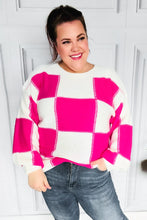 Load image into Gallery viewer, Tried &amp; True Fuchsia Checkered Oversized Knit Sweater
