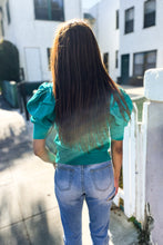 Load image into Gallery viewer, Be Bold Solid Shirred Puff Sleeve Sweater Top in Emerald