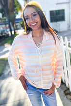 Load image into Gallery viewer, Embrace Joy Collar Stripe Bow Tie Terry Top in Beige & Ivory