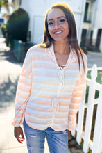 Load image into Gallery viewer, Embrace Joy Collar Stripe Bow Tie Terry Top in Beige & Ivory