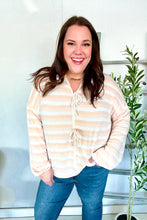 Load image into Gallery viewer, Embrace Joy Collar Stripe Bow Tie Terry Top in Beige & Ivory