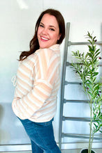 Load image into Gallery viewer, Embrace Joy Collar Stripe Bow Tie Terry Top in Beige & Ivory