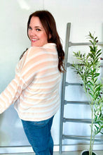 Load image into Gallery viewer, Embrace Joy Collar Stripe Bow Tie Terry Top in Beige & Ivory