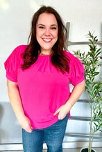Load image into Gallery viewer, Perfectly You Silk Shirred Cap Short Sleeve Blouse in Fuchsia