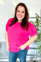 Load image into Gallery viewer, Perfectly You Silk Shirred Cap Short Sleeve Blouse in Fuchsia