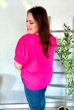 Load image into Gallery viewer, Perfectly You Silk Shirred Cap Short Sleeve Blouse in Fuchsia