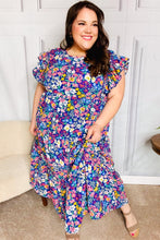Load image into Gallery viewer, Just A Dream Floral Smocked Ruffle Sleeve Maxi Dress in Navy