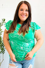 Load image into Gallery viewer, Follow Me Floral Ric Rac Trim Flutter Sleeve Top in Emerald