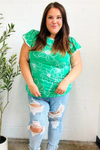 Load image into Gallery viewer, Follow Me Floral Ric Rac Trim Flutter Sleeve Top in Emerald