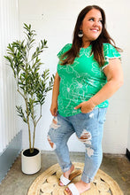 Load image into Gallery viewer, Follow Me Floral Ric Rac Trim Flutter Sleeve Top in Emerald