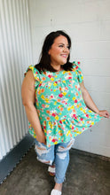 Load image into Gallery viewer, In The Garden Mint Floral Yoke Flutter Sleeve Keyhole Back Top