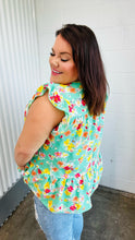 Load image into Gallery viewer, In The Garden Mint Floral Yoke Flutter Sleeve Keyhole Back Top