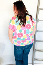 Load image into Gallery viewer, Spring Vibes Multicolor Floral Collar Notch Neck Waffle Knit Top