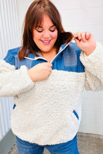 Load image into Gallery viewer, Good Vibes Denim & Ivory Patchwork Sherpa Half Zip Pullover