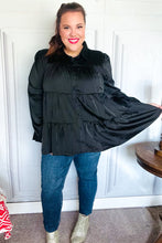 Load image into Gallery viewer, Perfectly You Button Down Tiered Babydoll Satin Top in Black