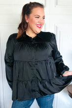 Load image into Gallery viewer, Perfectly You Button Down Tiered Babydoll Satin Top in Black