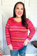 Load image into Gallery viewer, Be Bold Flame & Magenta Striped Cable Knit Print Hacci Top