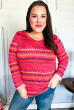 Load image into Gallery viewer, Be Bold Flame & Magenta Striped Cable Knit Print Hacci Top