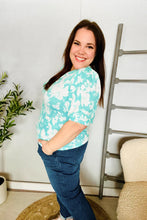 Load image into Gallery viewer, Spring Vibes Mint Wavy Rib Puff Short Sleeves Floral Top