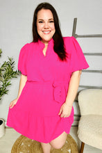Load image into Gallery viewer, Star Struck Fuchsia Notched Neck Balloon Sleeve Sash Belt Mini Dress