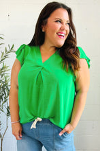 Load image into Gallery viewer, Sunny Days Banded V Neck Flutter Sleeve Top in Kelly Green