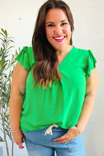 Load image into Gallery viewer, Sunny Days Banded V Neck Flutter Sleeve Top in Kelly Green