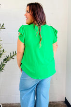 Load image into Gallery viewer, Sunny Days Banded V Neck Flutter Sleeve Top in Kelly Green