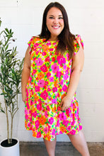 Load image into Gallery viewer, Be Charming Lime & Pink Floral Print Tiered Ruffle Sleeve Dress