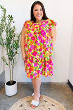 Load image into Gallery viewer, Be Charming Lime & Pink Floral Print Tiered Ruffle Sleeve Dress