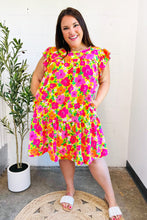 Load image into Gallery viewer, Be Charming Lime & Pink Floral Print Tiered Ruffle Sleeve Dress