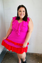 Load image into Gallery viewer, Fuchsia Ruffle V Neck Crepe Tiered Midi Dress