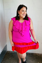 Load image into Gallery viewer, Fuchsia Ruffle V Neck Crepe Tiered Midi Dress