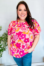Load image into Gallery viewer, Perfectly You Fuchsia Big Floral Frill Neck Back Button Blouse