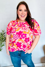 Load image into Gallery viewer, Perfectly You Fuchsia Big Floral Frill Neck Back Button Blouse