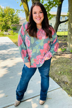 Load image into Gallery viewer, Everyday Hunter Green Floral Brushed Hacci Sweater Top