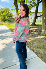 Load image into Gallery viewer, Everyday Hunter Green Floral Brushed Hacci Sweater Top