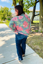 Load image into Gallery viewer, Everyday Hunter Green Floral Brushed Hacci Sweater Top