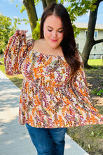 Load image into Gallery viewer, Fall in Love Taupe & Rust Floral Print Babydoll Bubble Sleeve Top