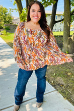 Load image into Gallery viewer, Fall in Love Taupe & Rust Floral Print Babydoll Bubble Sleeve Top