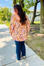 Load image into Gallery viewer, Fall in Love Taupe & Rust Floral Print Babydoll Bubble Sleeve Top