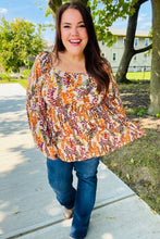 Load image into Gallery viewer, Fall in Love Taupe & Rust Floral Print Babydoll Bubble Sleeve Top